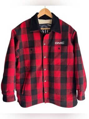 Choko GMC Buffalo Plaid Sherpa Lined Jacket Mens M Shacket Trucker Coat Rustic
